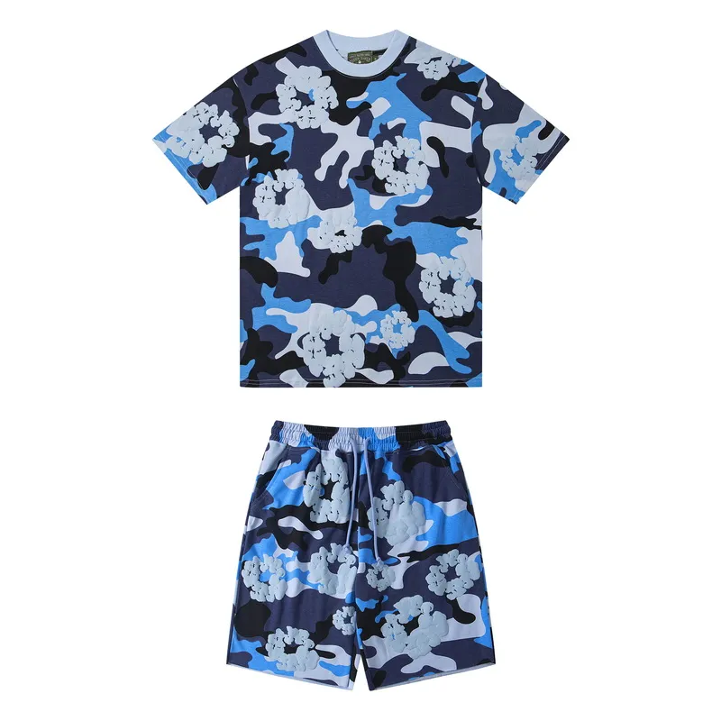 D316# ​​Top P132 D317# Pants P136 DENIM TEARS Kapok European and American fashion brand high quality correct version foam flocking camouflage printed short-sleeved suit Color Camouflage blue Camouflage powder Camouflage gray Camouflage apricot Camouflage green Size S-XL